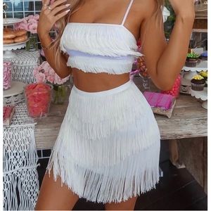 WHITE FOX Two Piece Set Fringe White S & M